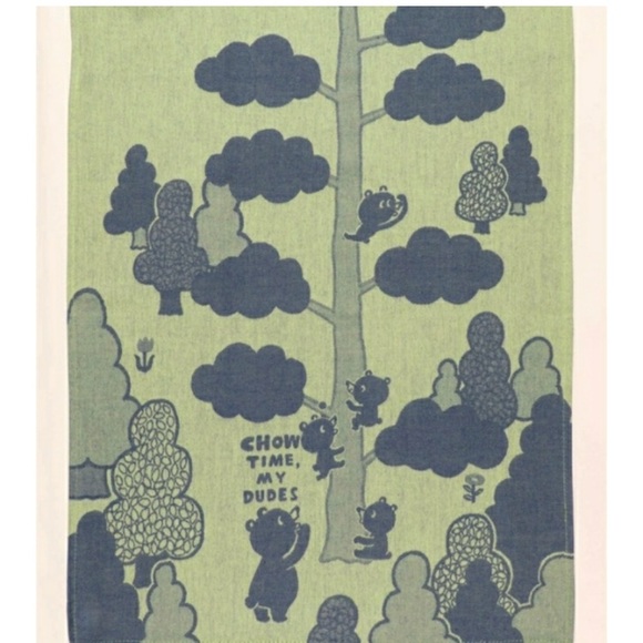 🐻Blue Q Bear Print Hand Dish Towel Green Blue Tree Kitchen “Chow Time, My Dudes” - Picture 8 of 8